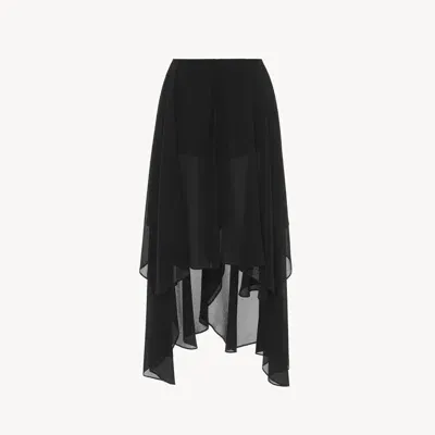 Chloé Fluid Volant S In Silk Georgette Short Black