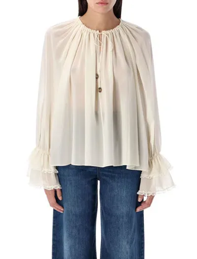 Chloé Frill Blouse In Pristine White