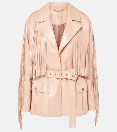 Chloé Fringed Leather Jacket In Pink