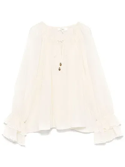 Chloé Gathered Silk Blouse In White