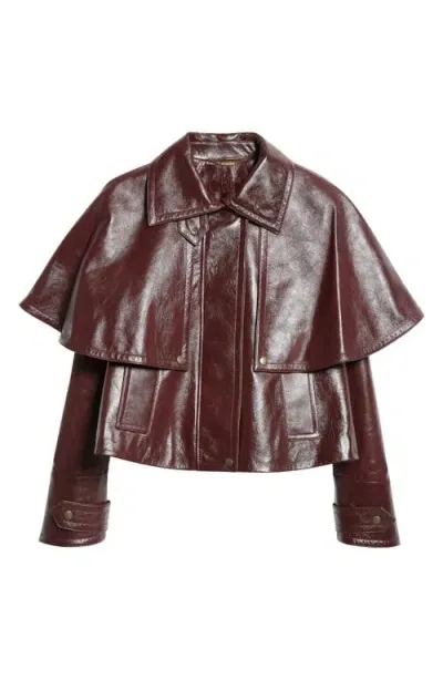 Chloé Glossy Lambskin Leather Jacket In Deep Mahogany