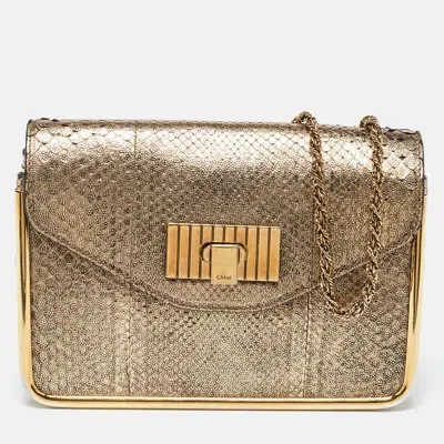 Pre-owned Chloé Gold Python Small Sally Shoulder Bag