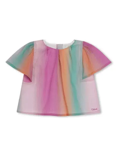 Chloé Babies' Gradient-effect Cotton Blouse In Pink