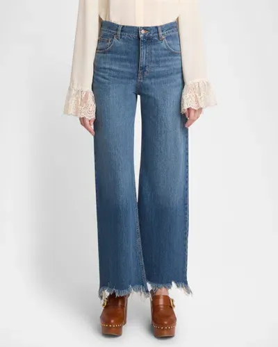 Chloé High-rise Wide-leg Raw-hem Denim Trousers In Night Blue