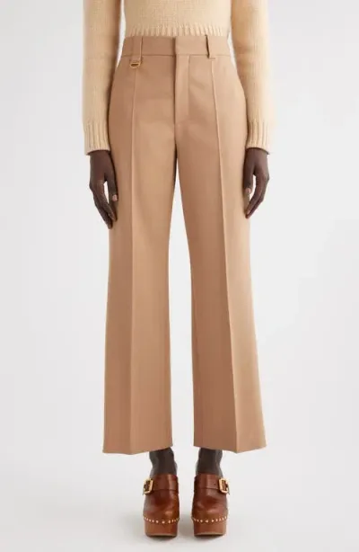 Chloé High Waist Wide Leg Wool Trousers In Coconut Brown