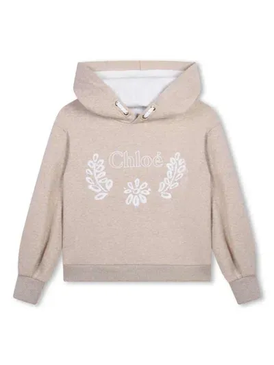 Chloé Kids' Embroidered-logo Cotton Hoodie In White