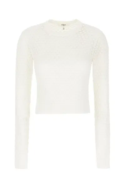 Chloé Ivory Cotton Sweater In Bianco