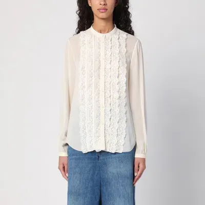 Chloé Ivory Silk Blouse With Ruffles In Beige