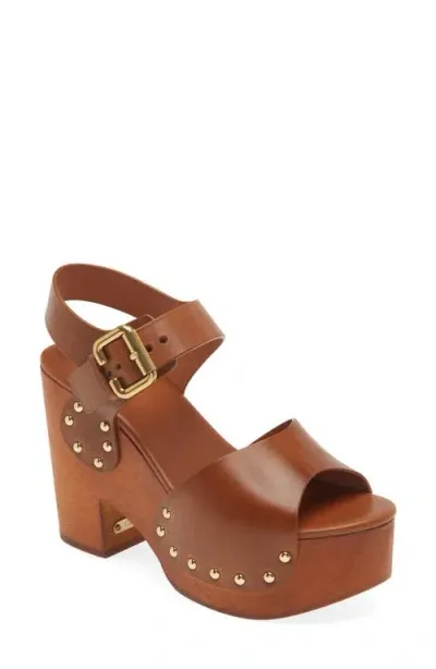 Chloé High Block Heel Leather Clogs In Brown