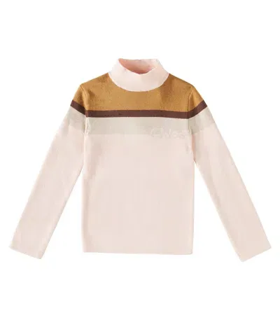 Chloé Kids' Logo Cotton And Wool Sweater In Pink  Washed Pink