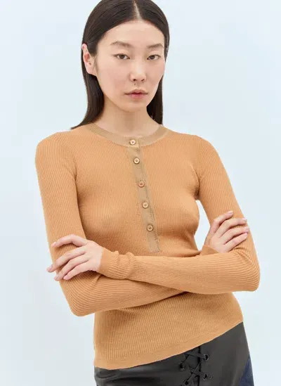 Chloé Knitted Henley Sweater In Beige