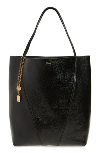 Chloé Spin Grained Leather Tote Bag In Black