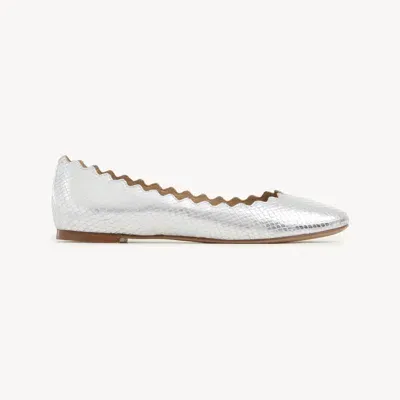 Chloé Lauren Ballerina Silver Size 4 100% Lambskin