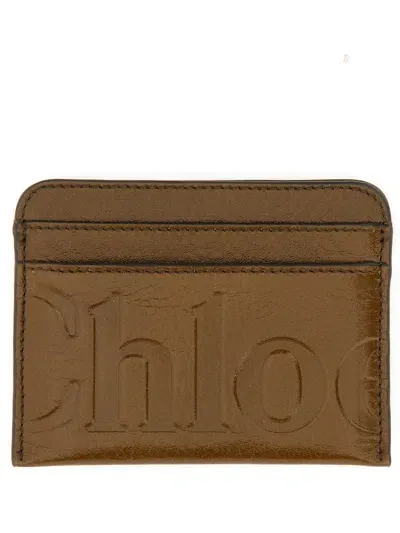 Chloé Leather Card Holder In Brown