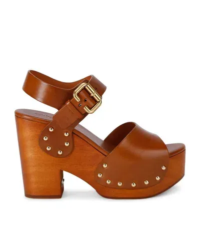 Chloé Leather Jeannette Wedge Sandals 110 In Brown