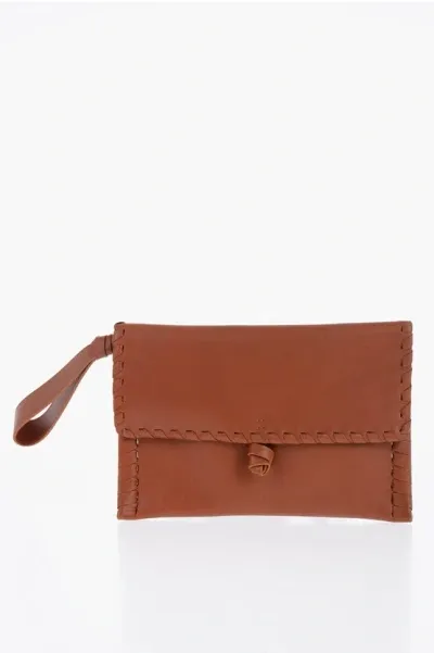 Chloé Leather Mony Clutch With Weaves In Brown