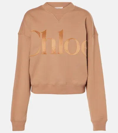 Chloé Logo Cotton Fleece Sweatshirt In Beige