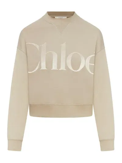 Chloé Logo Detailed Crewneck Sweatshirt In Neutral