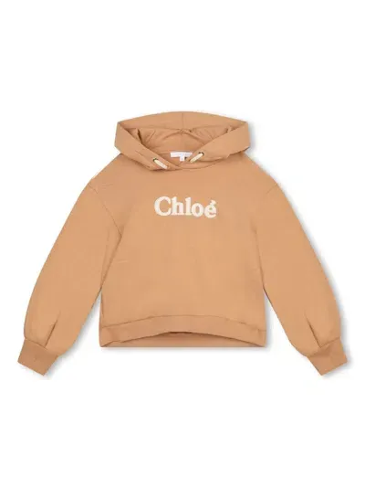 Chloé Kids' Logo-embroidered Organic-cotton Hoodie In Brown