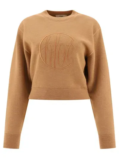 Chloé Logo Sweater Knitwear In Beige