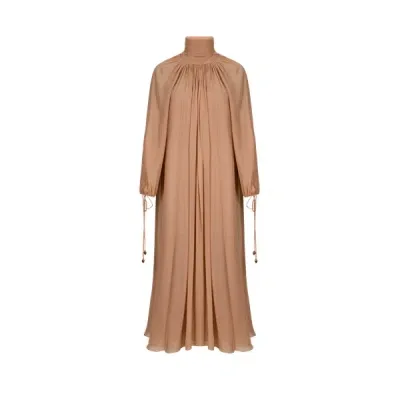 Chloé Long Silk Dress In Sand Brown