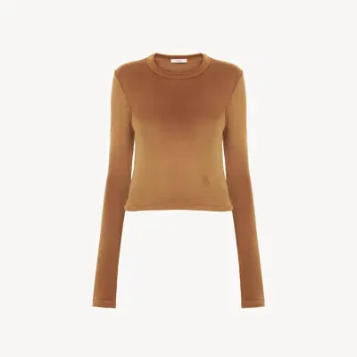 Chloé Long-sleeve Top In Velvet Jersey Brown Size Xs 100% Polyester