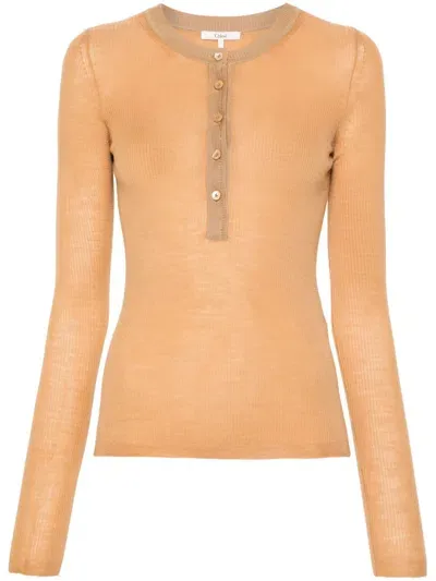 Chloé Rib Knit Long Sleeve Top In Orange