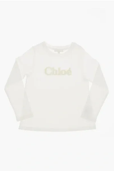 Chloé Long Sleeved Crew-neck T-shirt With Embossed Logo