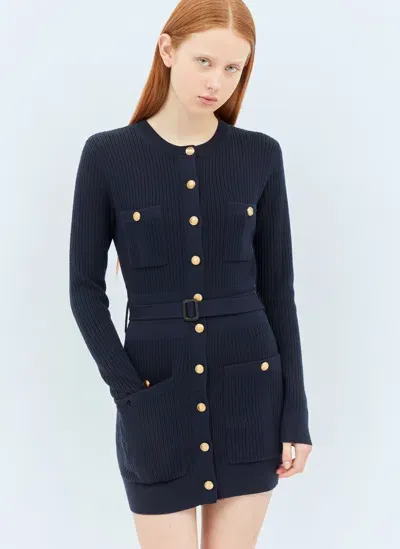 Chloé Long Wool Fitted Cardigan In Navy