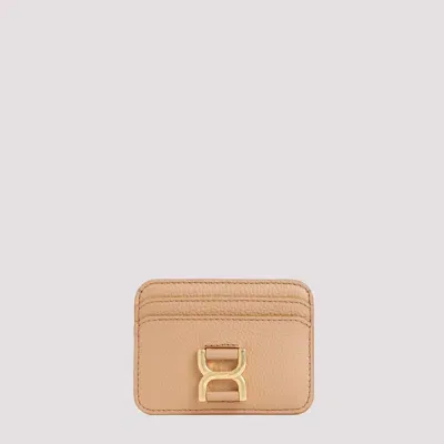 Chloé Marcie Logo Engraved Card Holder In Nude & Neutrals