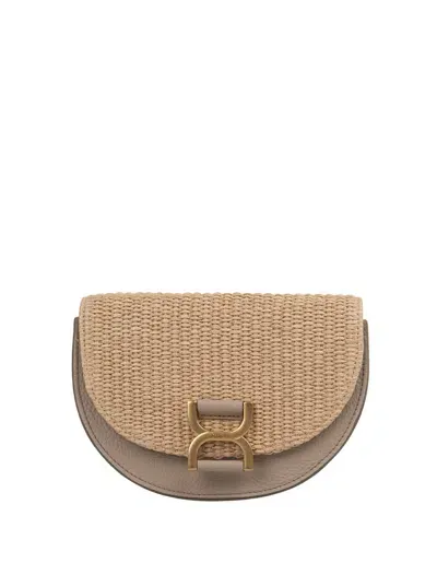 Chloé Marcie Mini Raffia Flap Bag In Mud Leather In Brown