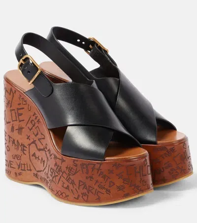 Chloé Maxime Leather Wedge Sandals In Black