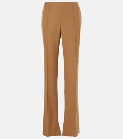 Chloé Mid-rise Wool Straight Pants In Braun