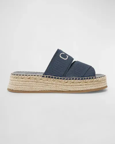 Chloé Mila Platform Strappy Slide Espadrilles In Dark Navy