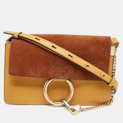 Pre-owned Chloé Mustard/brown Leather And Suede Small Faye Shoulder Bag In Yellow