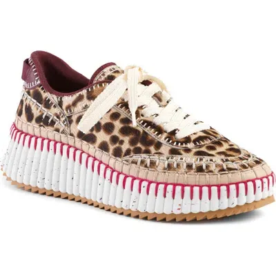 Chloé Nama Genuine Calf Hair Platform Sneaker In Jungle Brown