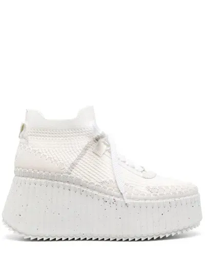 Chloé White Nama 80 Wedge Sneakers