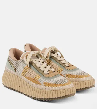 Chloé Nama Suede-trimmed Platform Sneakers In Multicoloured