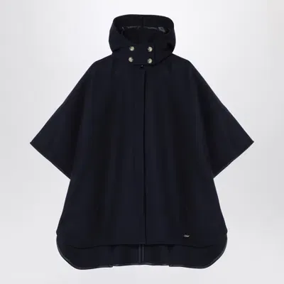 Chloé Kids' Navy Blue Wool Hooded Cape