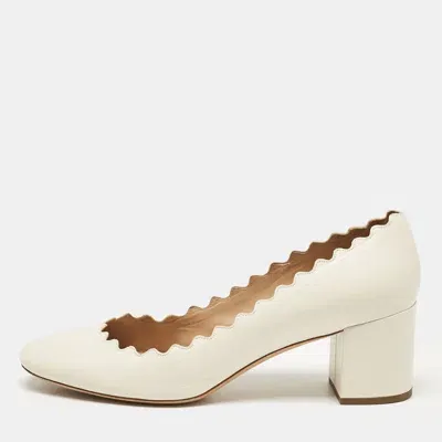 Pre-owned Chloé Off White Leather Scalloped Lauren Pumps Size 38.5