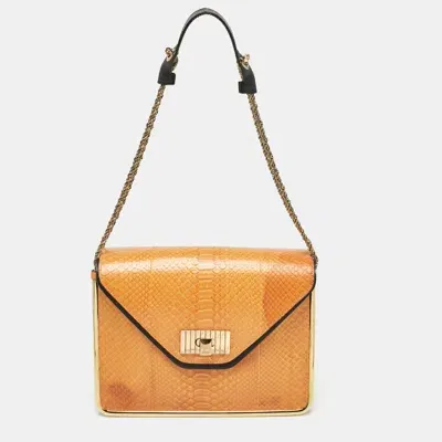 Pre-owned Chloé Orange Python And Leather Medium Sally Shoulder Bag