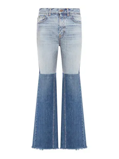 Chloé Patchwork Denim Flared Jeans In Blue/multi