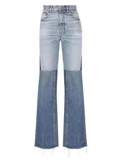 Chloé Patchwork Frayed Edge Jeans In Blue