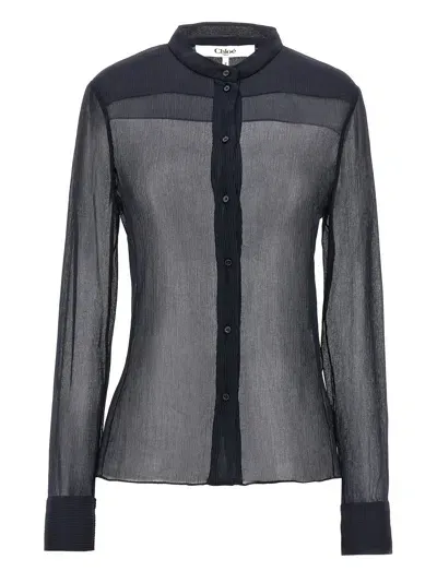 Chloé Pleated Silk Shirt In Blue