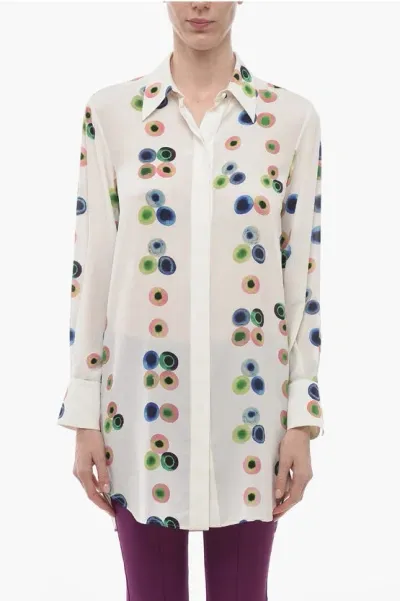 Chloé Polka Dot Patterned Eyes Silk Shirt Dress In White