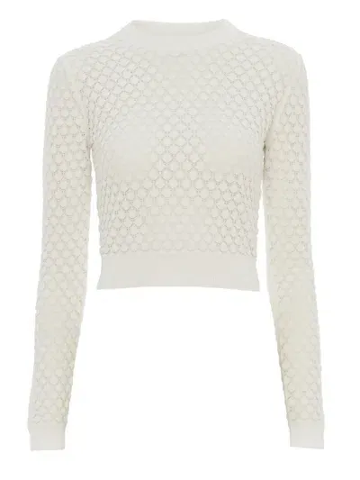 Chloé Pullover Corto In Maglia Di Cotone Pointelle In White