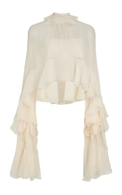 Chloé Ruffled Organic Silk Crop Top In White