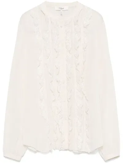 Chloé Ruffled Silk Blouse In Neutrals