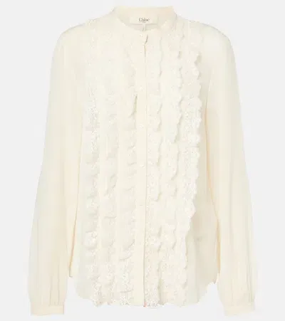 Chloé Ruffled Silk Georgette Shirt In Weiss