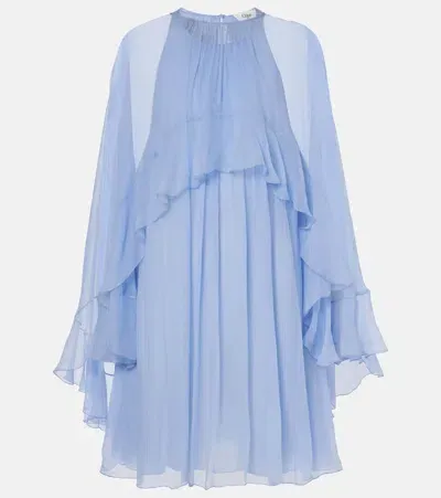 Chloé Ruffled Silk Minidress In Blue